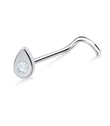 Drop Stone Shaped Silver Curved Nose Stud NSKB-202
